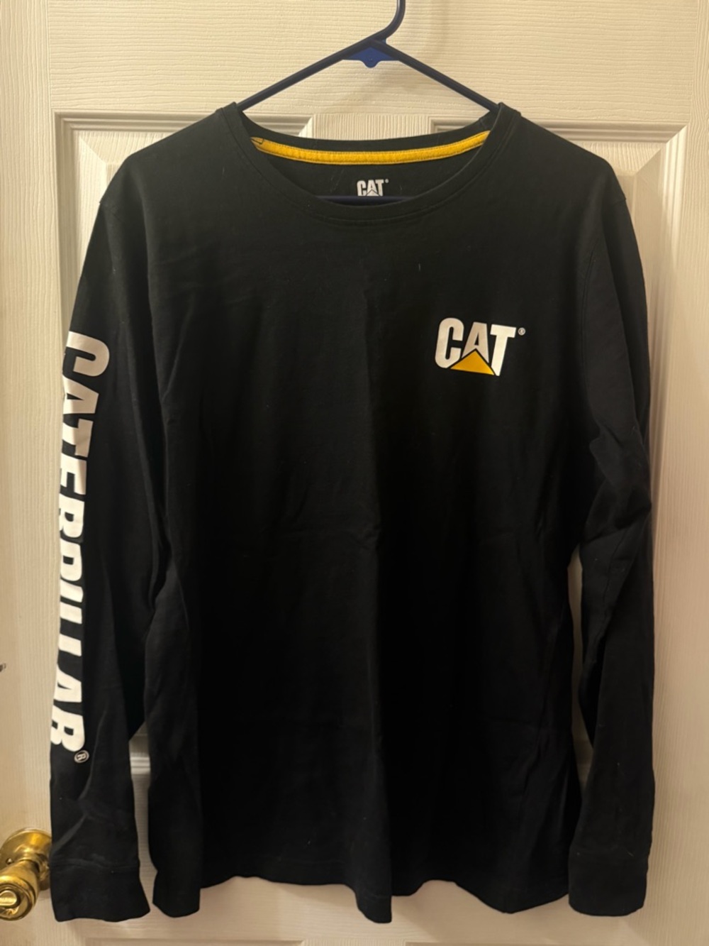 Caterpillar Black Long Sleeve Tee with Yellow Logo